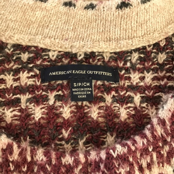 American Eagle Outfitter Soft Nordic Pattern Sweater Small Tan Burgundy - Picture 2 of 5